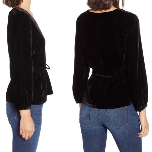 J. Crew Faux-wrap Top In Drapey Black Velvet NWT - Picture 3 of 7